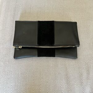 Nordstrom brand Black Leather and Suede Foldover Clutch - never used